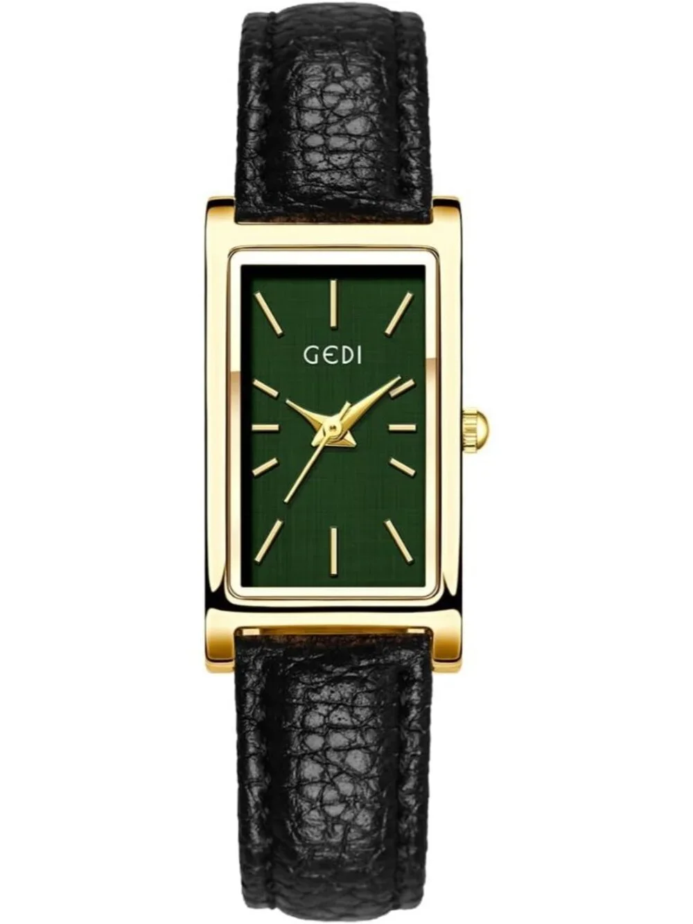 Women's Black And Green Analog Ultra-Thin Rectangle Vintage Square Wrist Watch